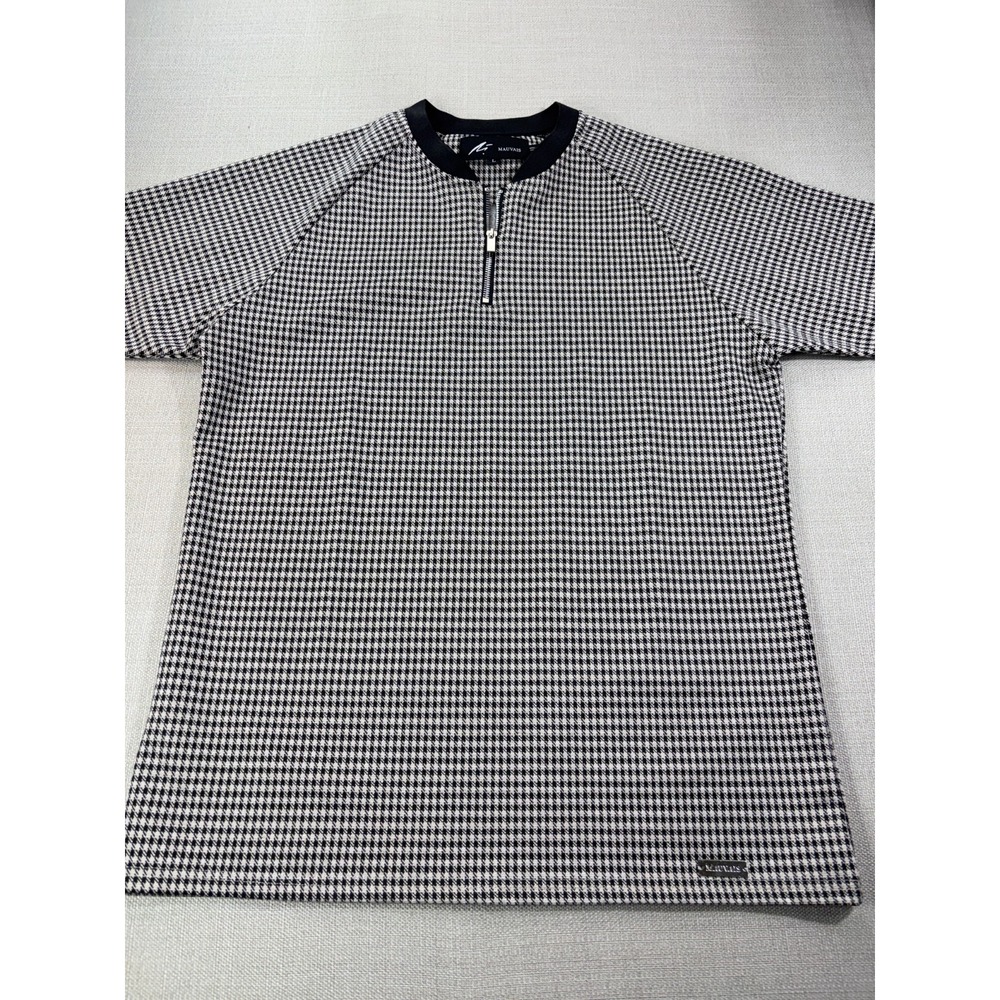Mauvais Men's Premium Logo Black Houndstooth Crew Neck Quarter Zip Size L